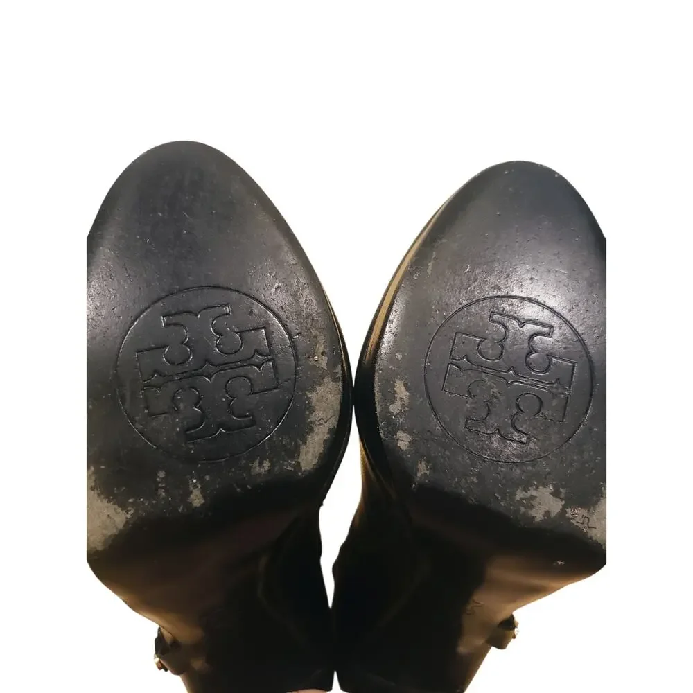 Tory Burch Leather Whitney Ankle Bootie Black/Gold Logo Size 9.5